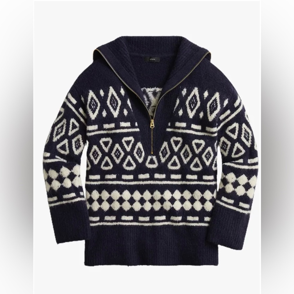 J.CREW NWT Relaxed Half Zip Merino Wool Alpaca Blend Sweater Geometric Knit S/M
